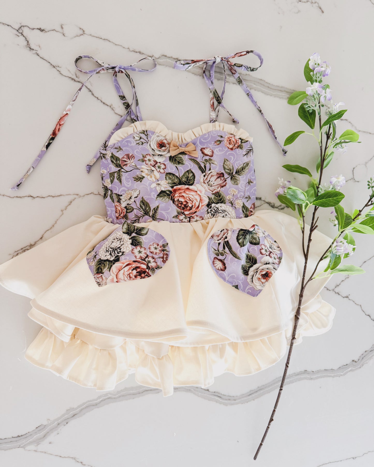 PREORDER Lilac Floral and Ivory poof dress with petticoat layer