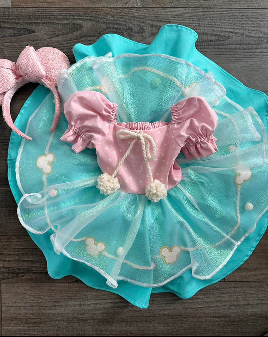 PREORDER Teal+Pink ultimate twirl dress (petticoat layer included)