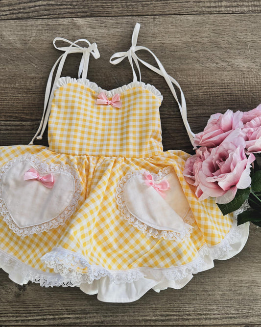 PREORDER CUSTOM Brown gingham poof dress  ( Petticoat layer INCLUDED)