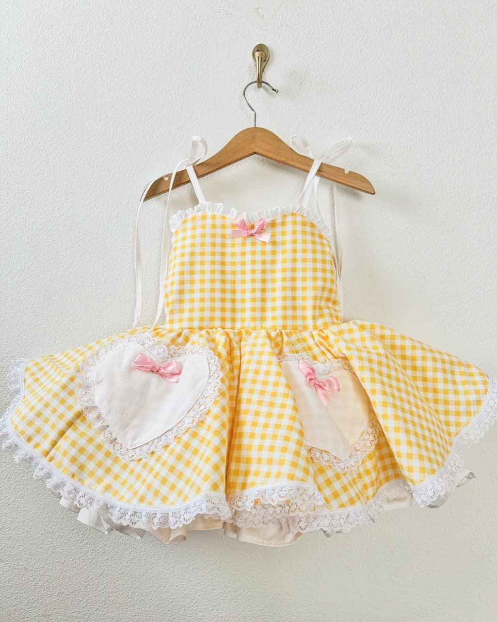 PREORDER Yellow gingham poof dress ( Petticoat layer INCLUDED)