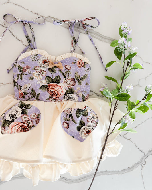 PREORDER Lilac Floral and Ivory poof dress with petticoat layer