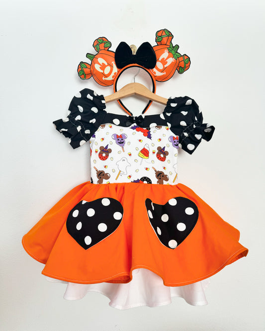 PREORDER Halloween treats twirl dress ( petticoat layer included)