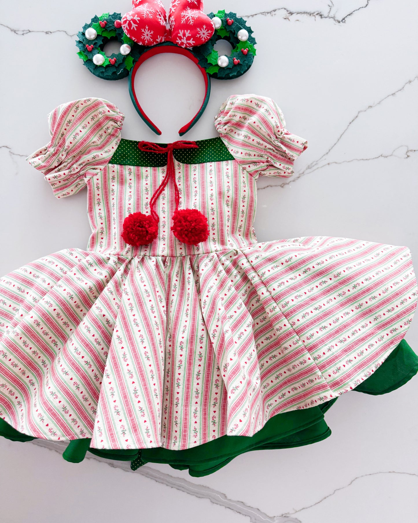 PREORDER Cream and green twirl dress with petticoat layer