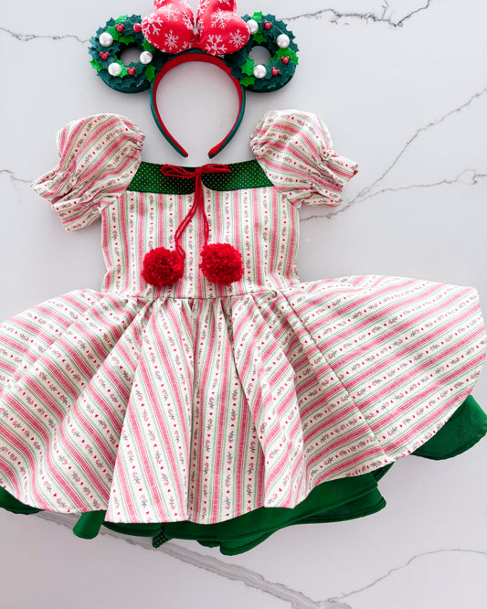 PREORDER Cream and green twirl dress with petticoat layer