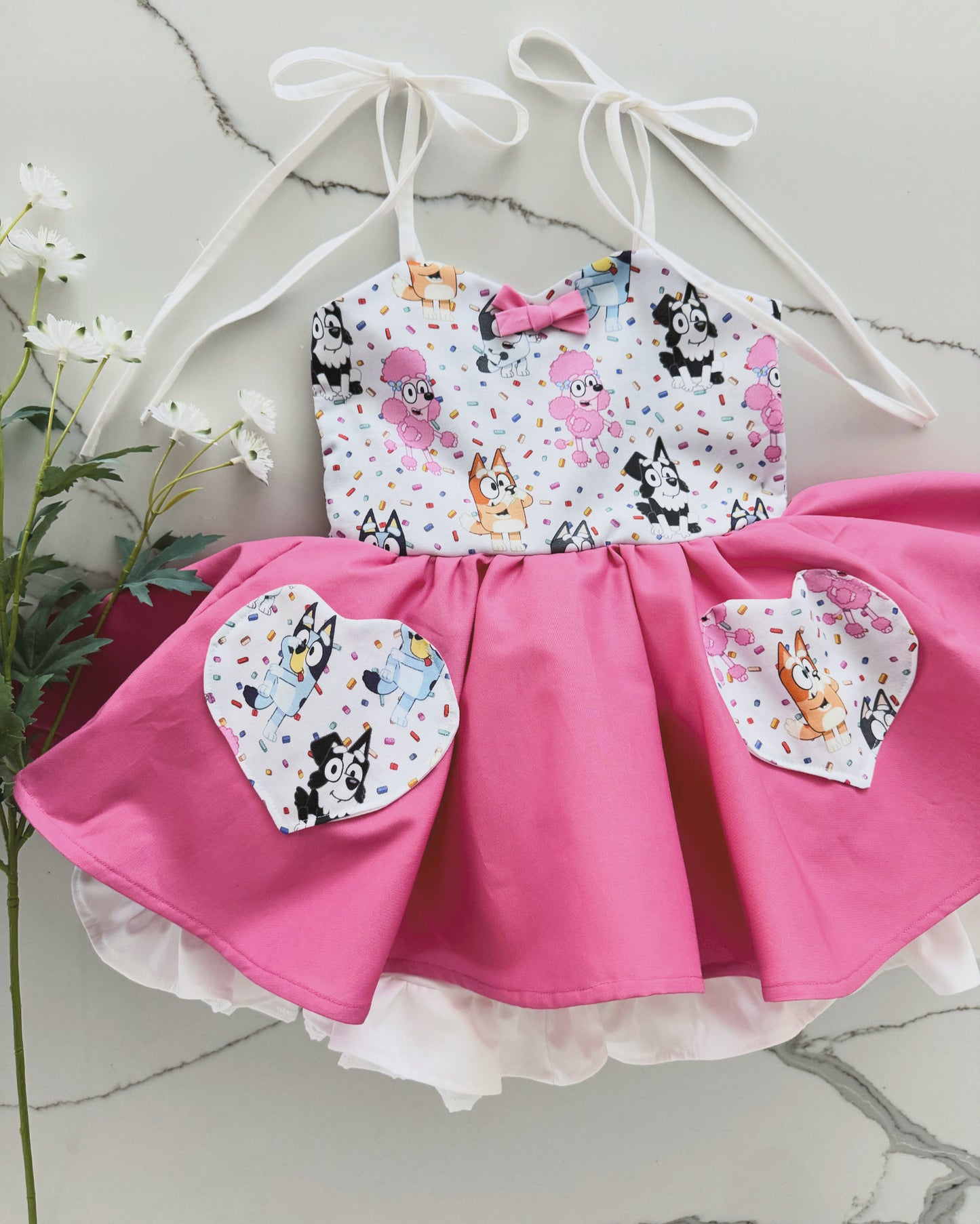 PREORDER Tank pup celebration dress with petticoat layer ( pick accent color)