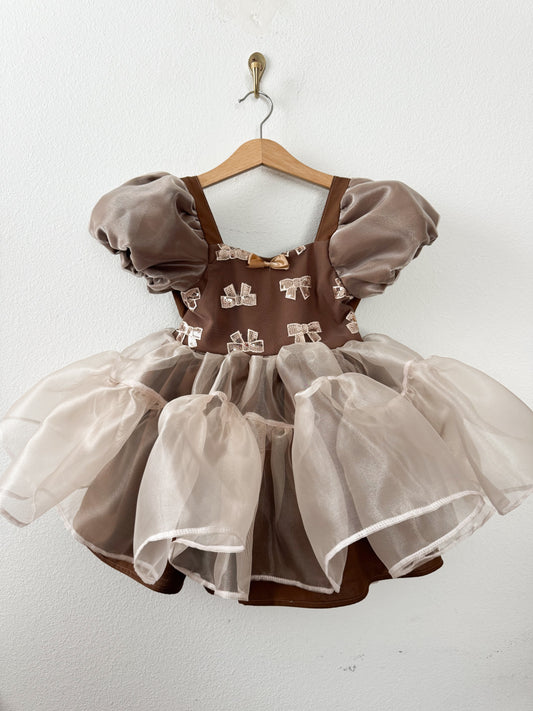 PREORDER Neutral Bow Organza twirl dress