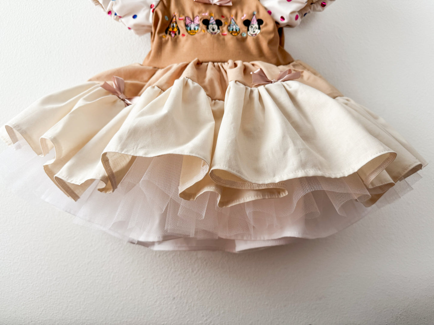 PREORDER Neutral embroidered party face poof dress with petticoat layer