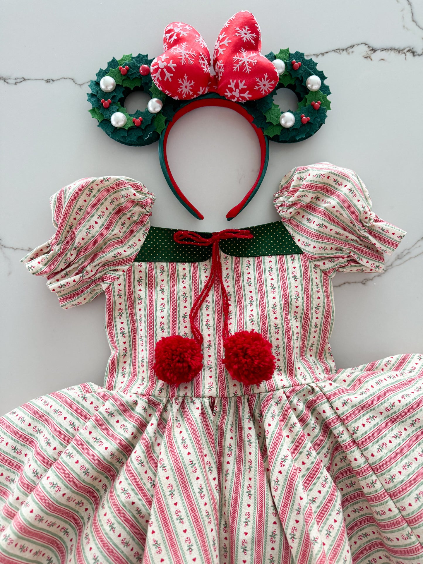 PREORDER Cream and green twirl dress with petticoat layer