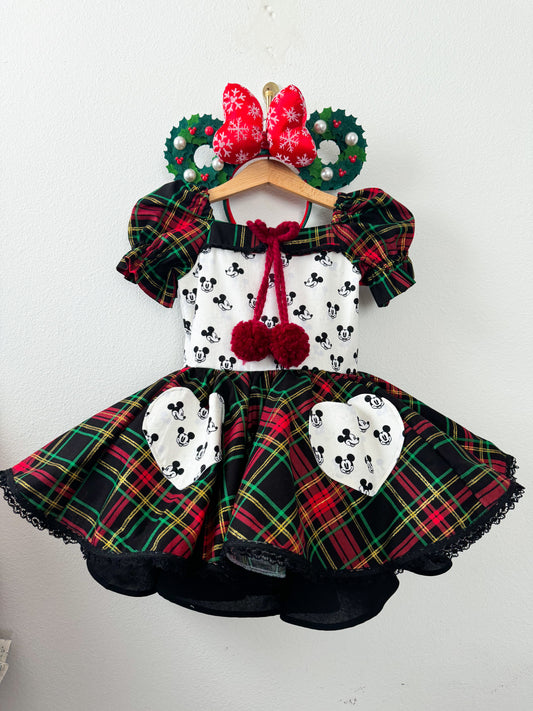 PREORDER Holiday plaid twirl dress with petticoat layer