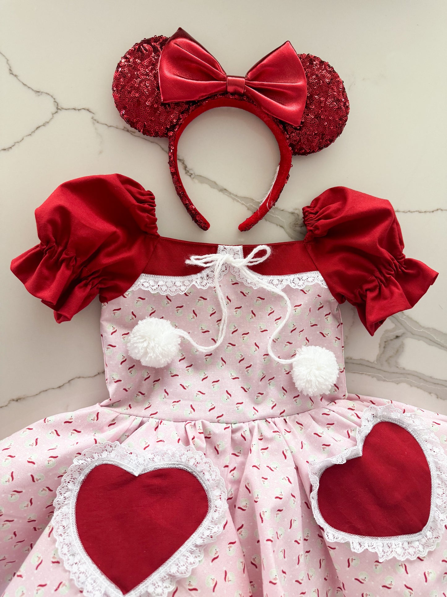 PREORDER Pink and Red Santa head twirl dress with petticoat layer