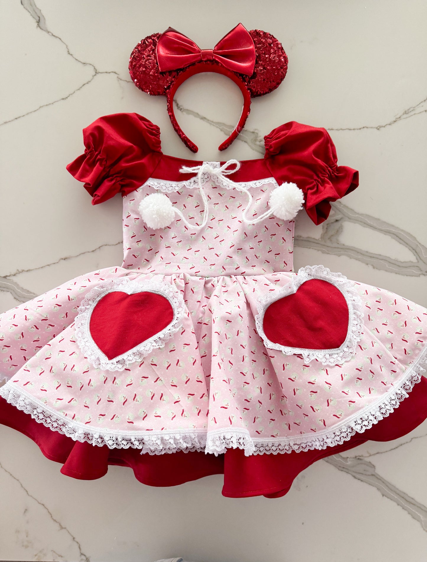 PREORDER Pink and Red Santa head twirl dress with petticoat layer