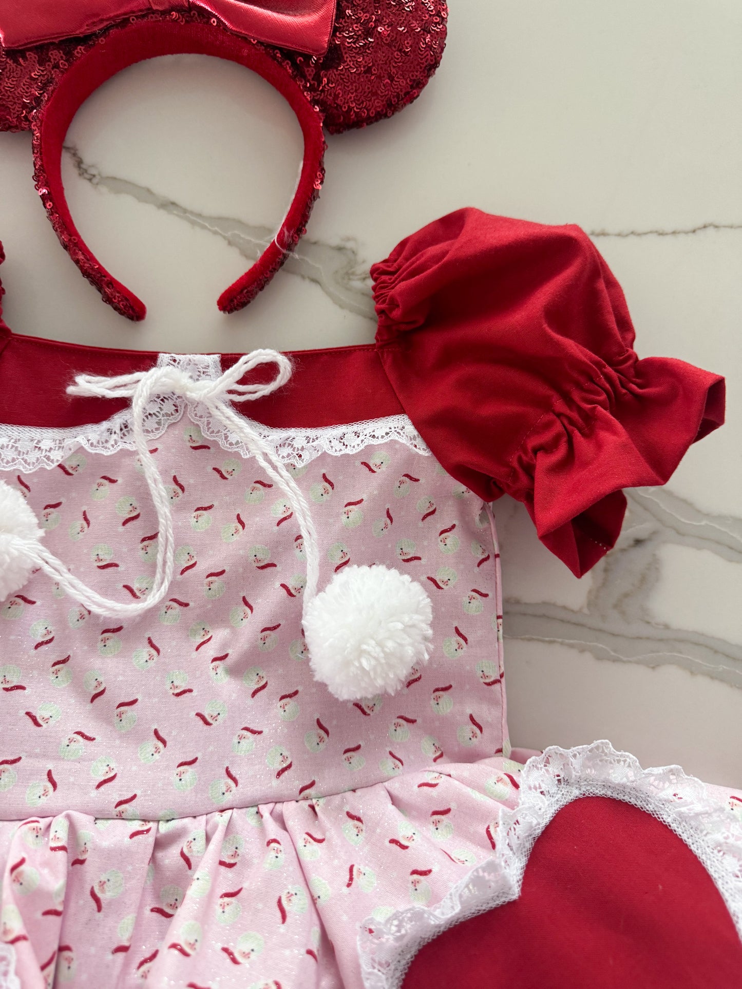 PREORDER Pink and Red Santa head twirl dress with petticoat layer