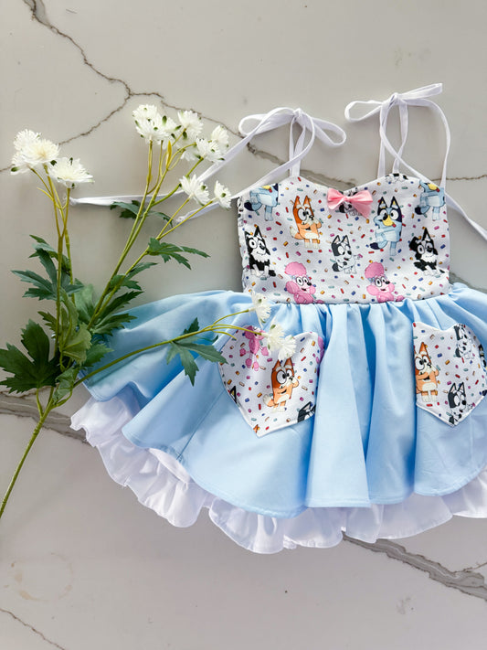 PREORDER Tank pup celebration dress with petticoat layer ( pick accent color)