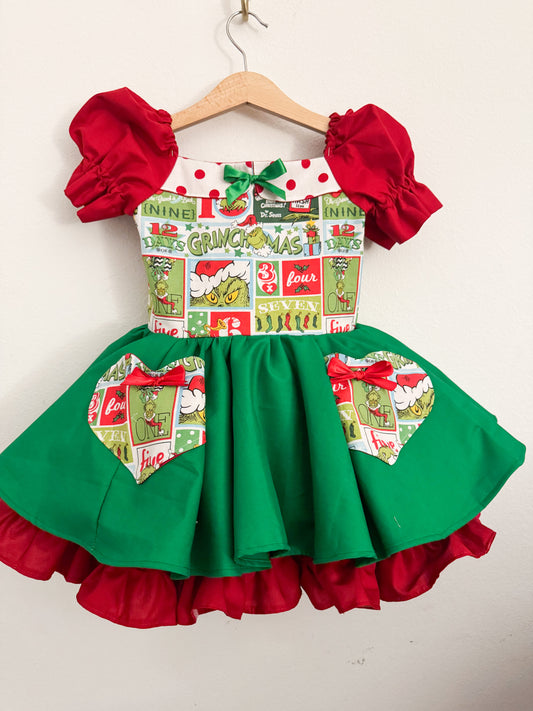 PREORDER Green + Red twirl dress with petticoat