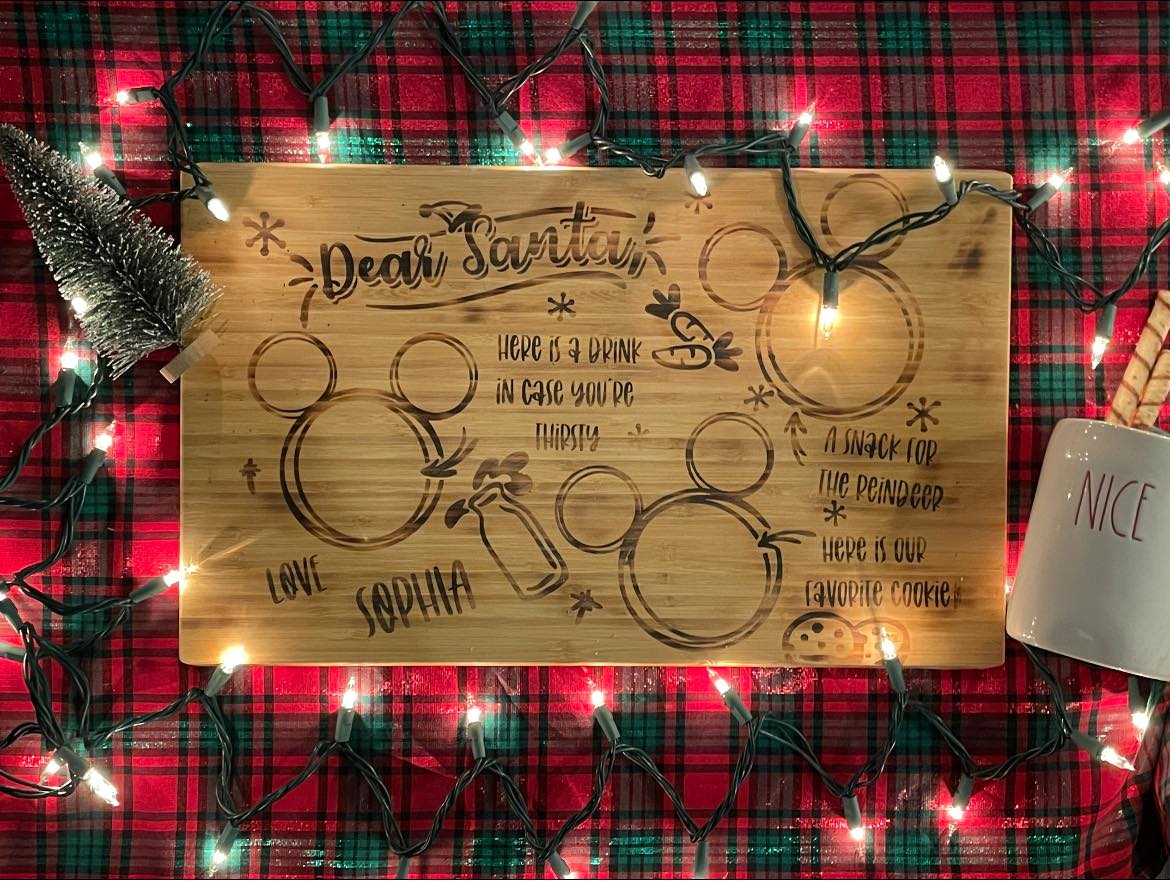 Mouse inspired custom name Santa cutting board