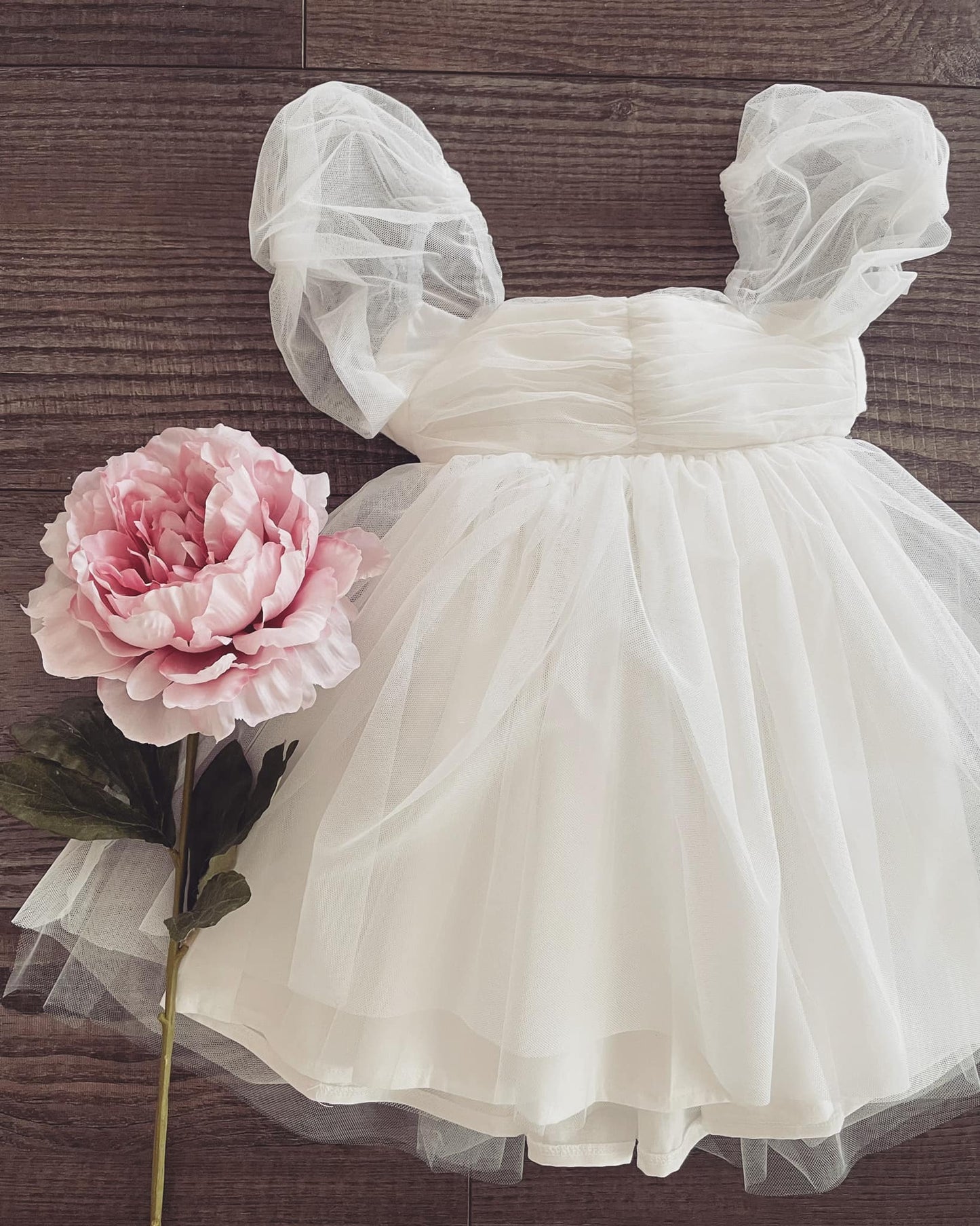 PREORDER White Babydoll puff sleeve dress ( bow options please place in notes)