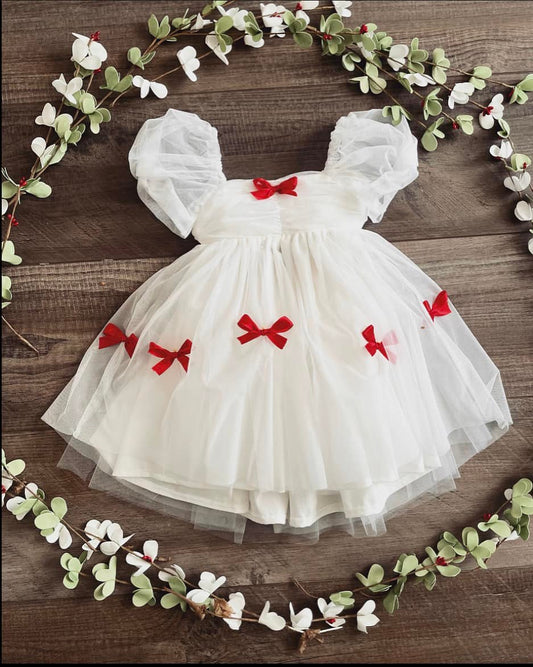 PREORDER White Babydoll puff sleeve dress ( bow options please place in notes)