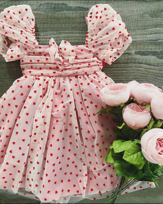 PREORDER Flocked heart babydoll dress