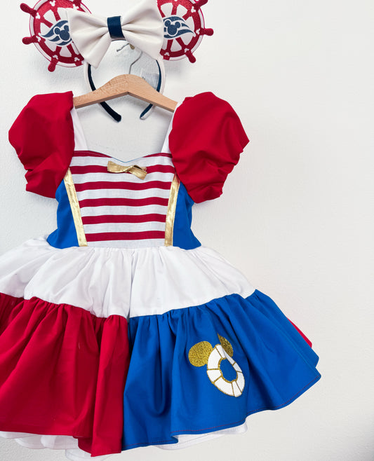 PREORDER Nautical color block poof dress with petticoat layer