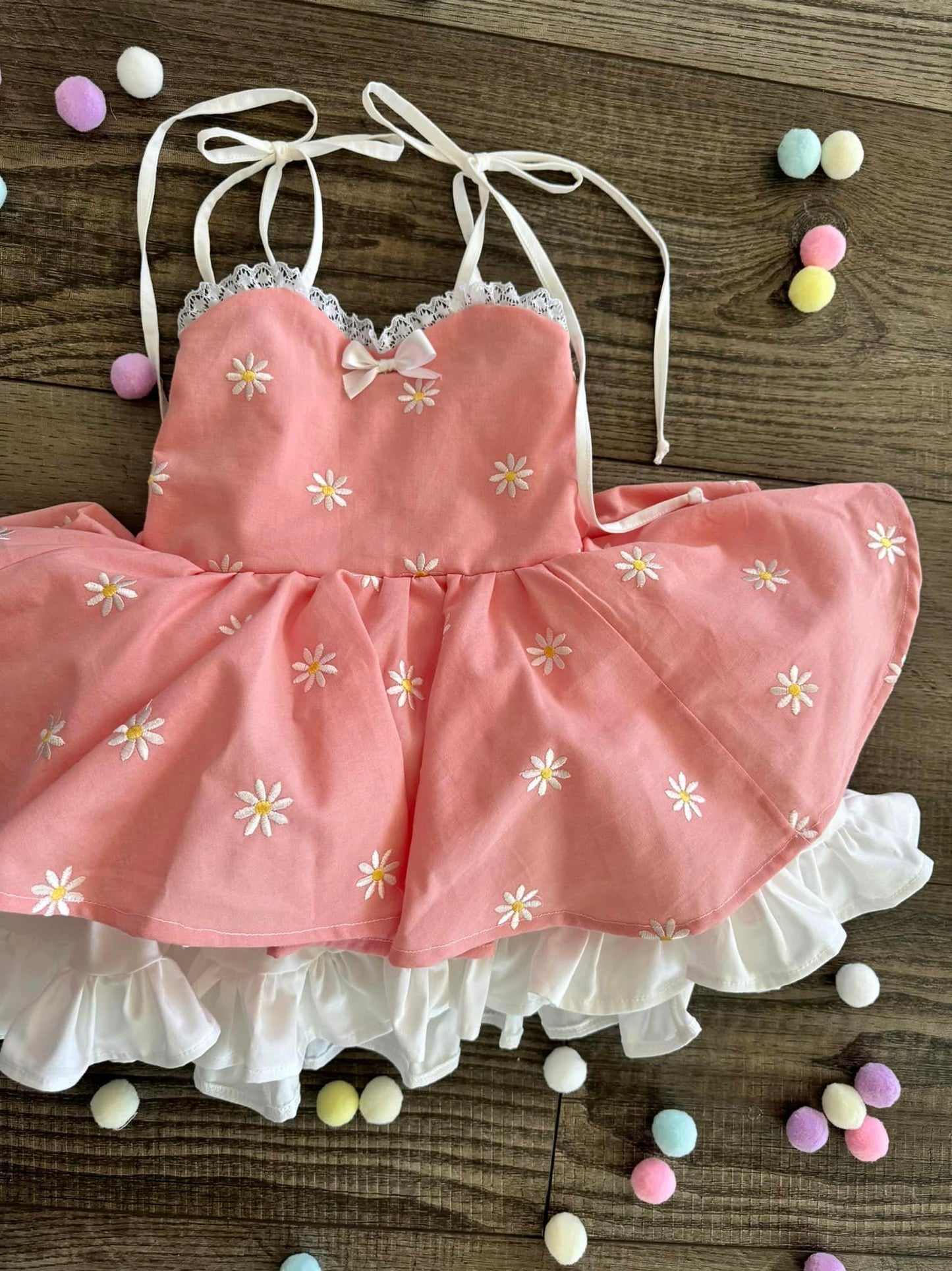 PREORDER Embroidered daisy poof dress (Petticoat layer included)