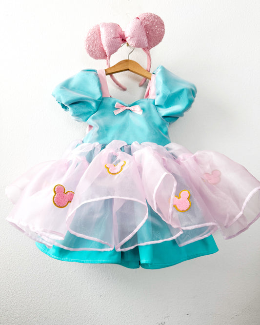 PREORDER Pink and Teal with mouse head organza