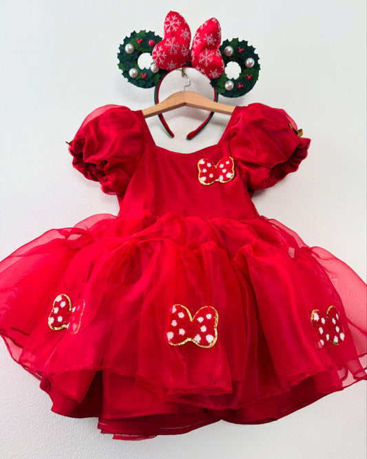 PREORDER Red Bow Organza twirl dress