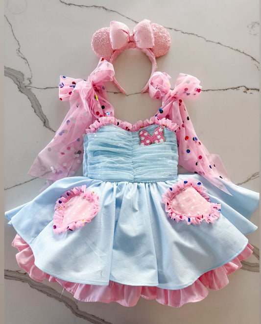 PREORDER pink+ blue poof dress ( Patch included)
