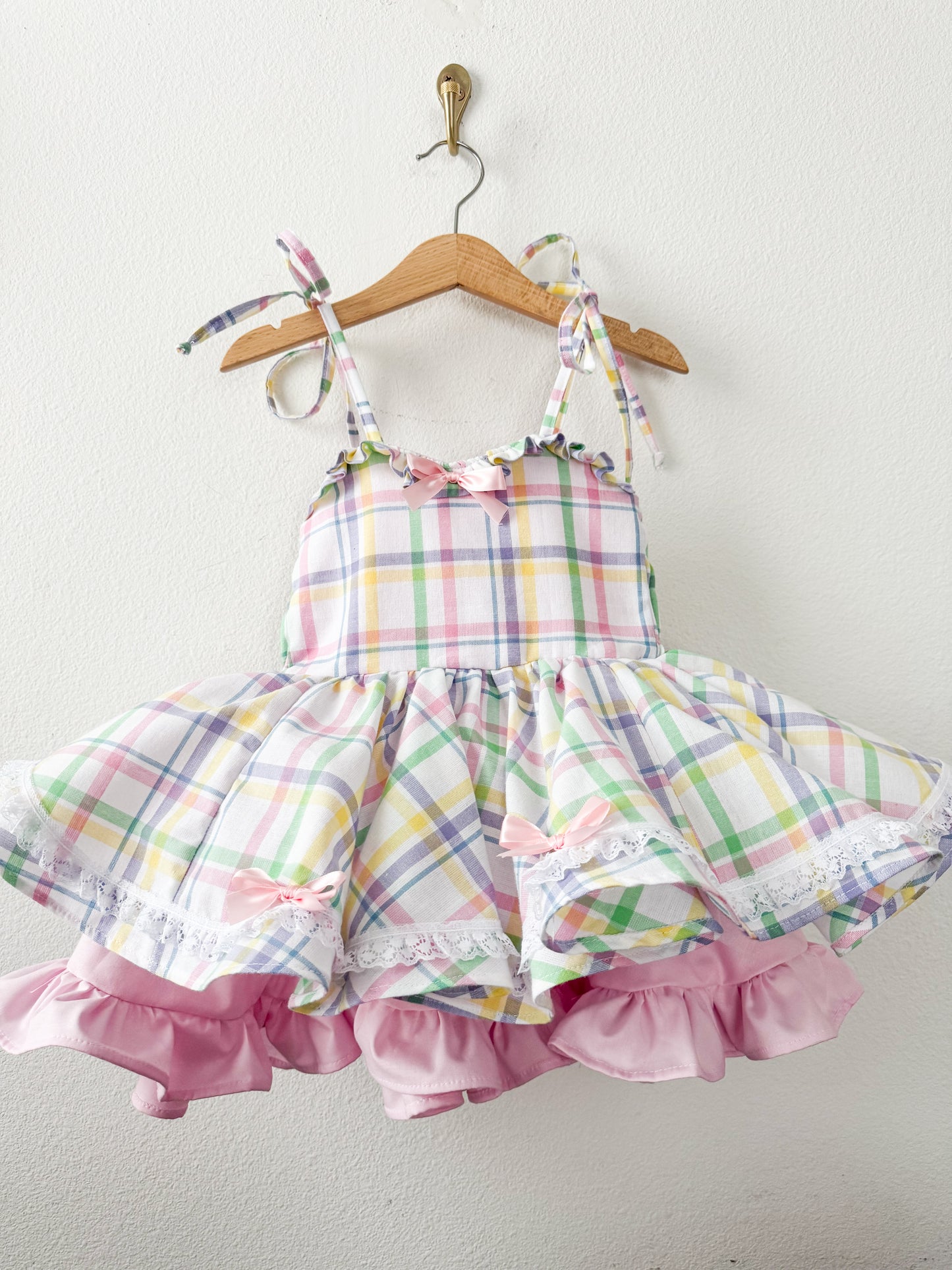 PREORDER Pastel plaid twirl dress with double layer petticoat
