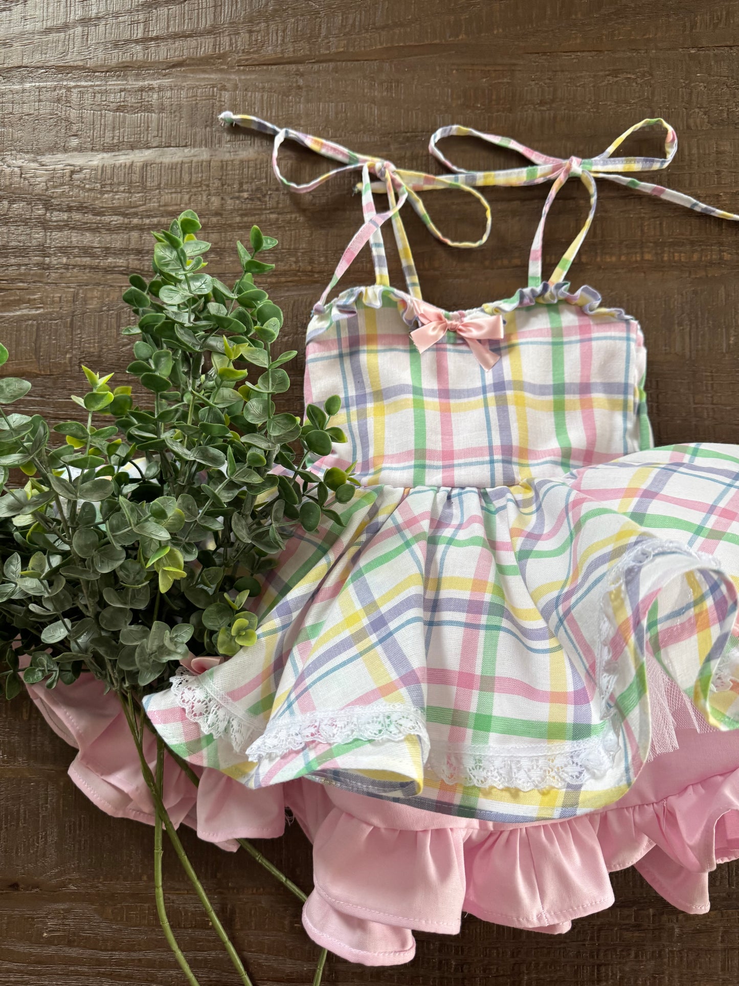 PREORDER Pastel plaid twirl dress with double layer petticoat