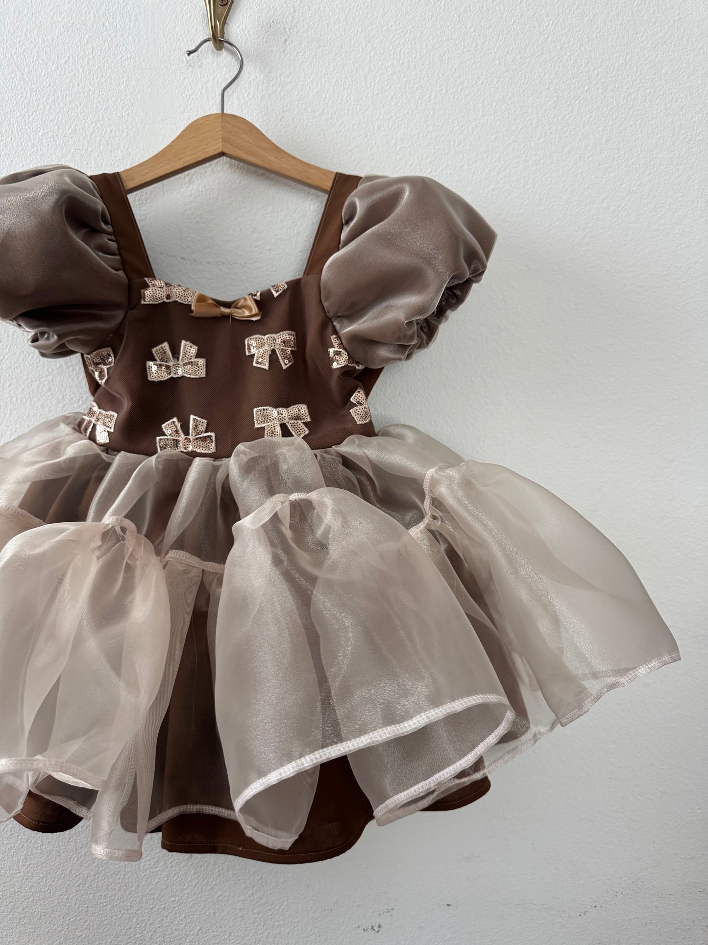 PREORDER Neutral Bow Organza twirl dress