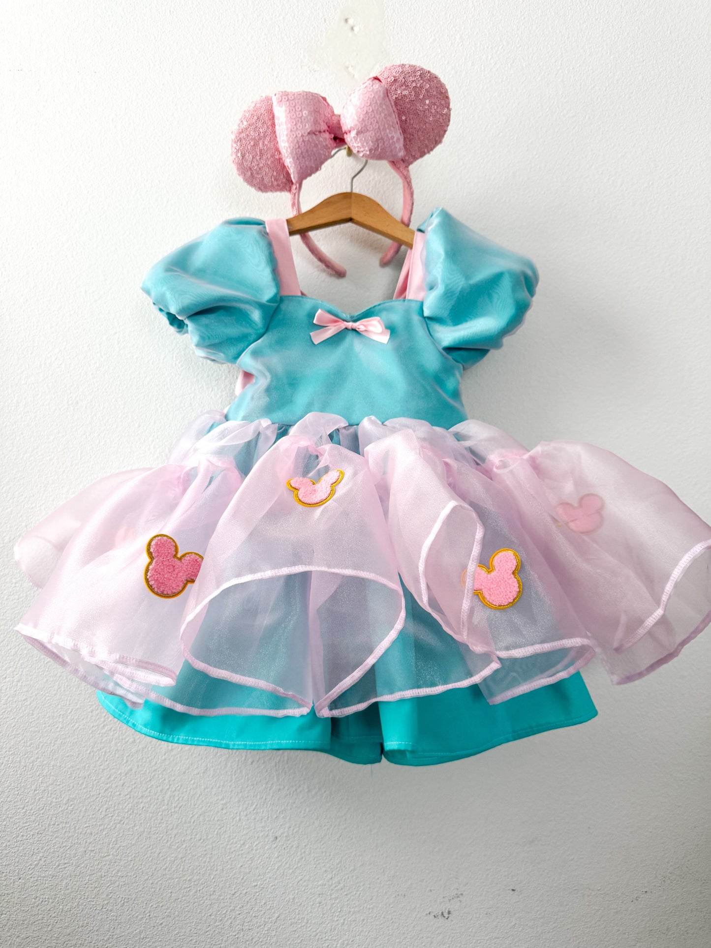 PREORDER Pink and Teal with mouse head organza