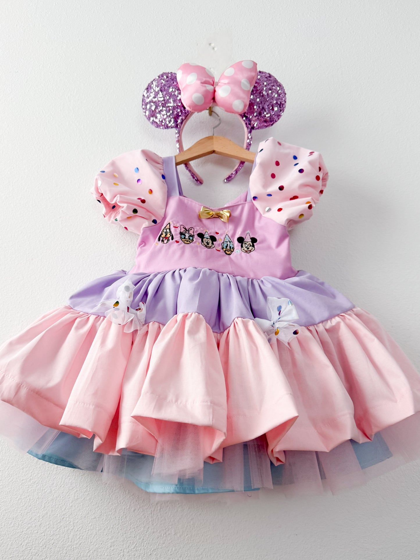 PREORDER Pastels embroidered party faces poof dress with petticoat layer