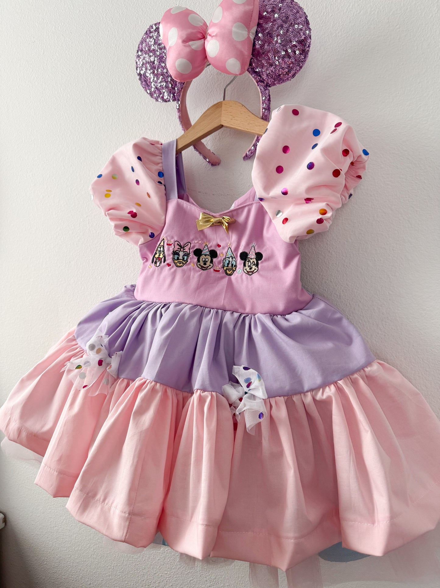 PREORDER Pastels embroidered party faces poof dress with petticoat layer
