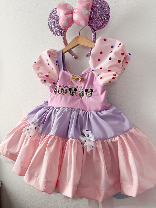 PREORDER Pastels embroidered party faces poof dress with petticoat layer