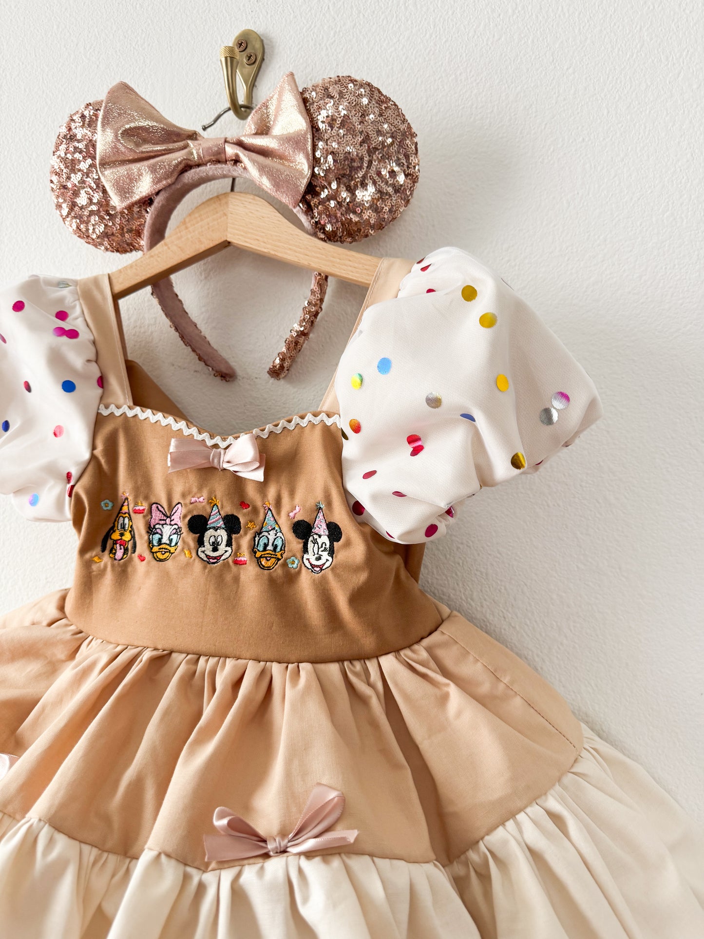PREORDER Neutral embroidered party face poof dress with petticoat layer