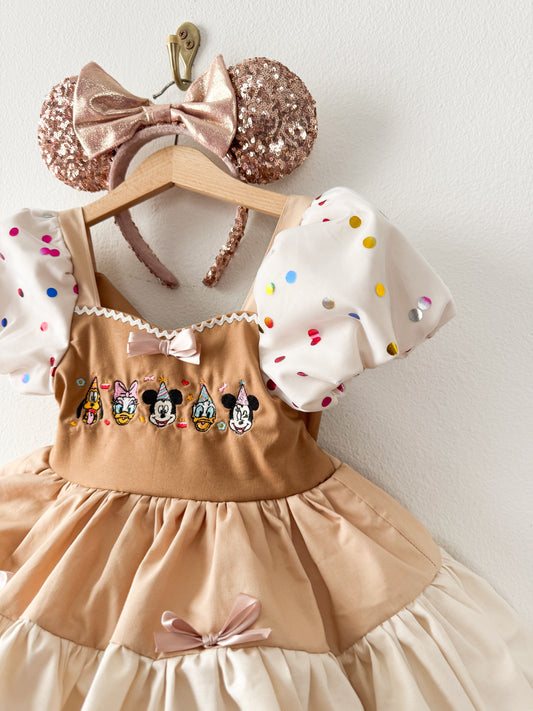 PREORDER Neutral embroidered party face poof dress with petticoat layer