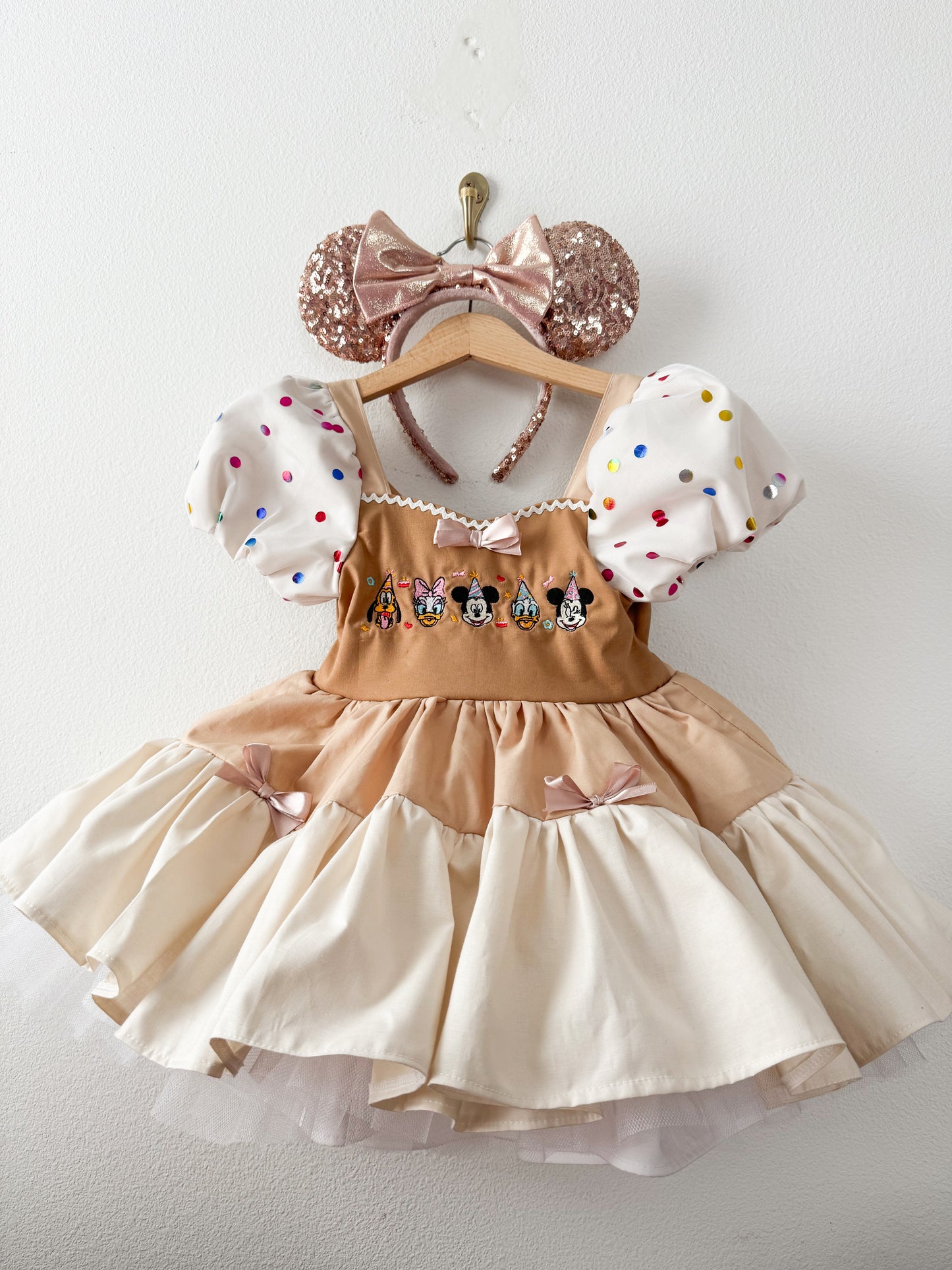 PREORDER Neutral embroidered party face poof dress with petticoat layer