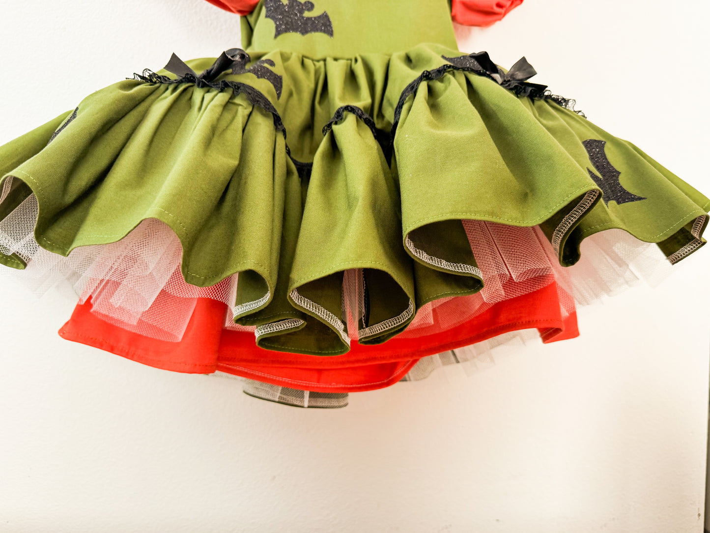 Mouse bats green +orange twirl dress with petticoat layer