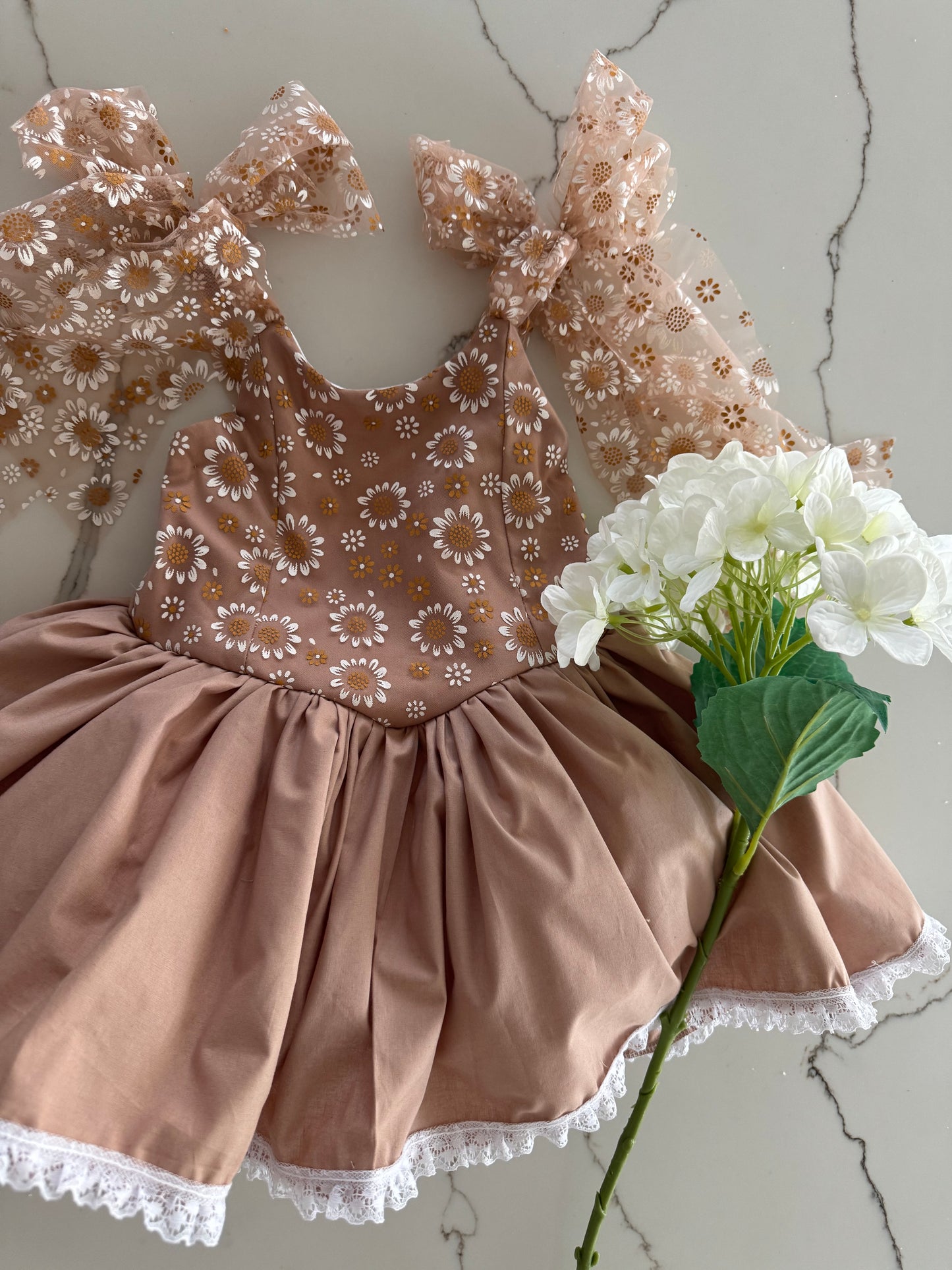 PREORDER Taupe Daisy V-Shape with petticoat layer