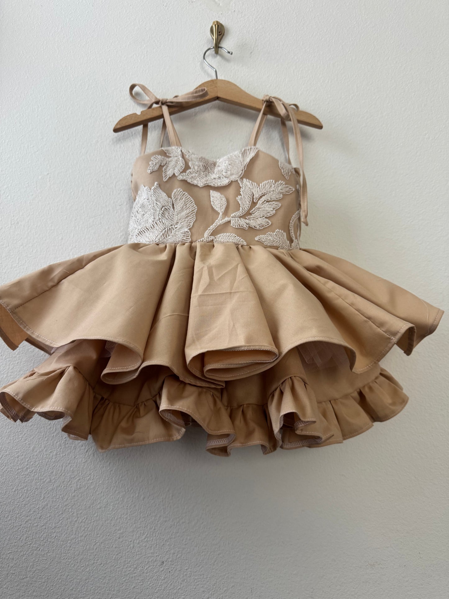 PREORDER Neutral lace twirl dress with petticoat layer