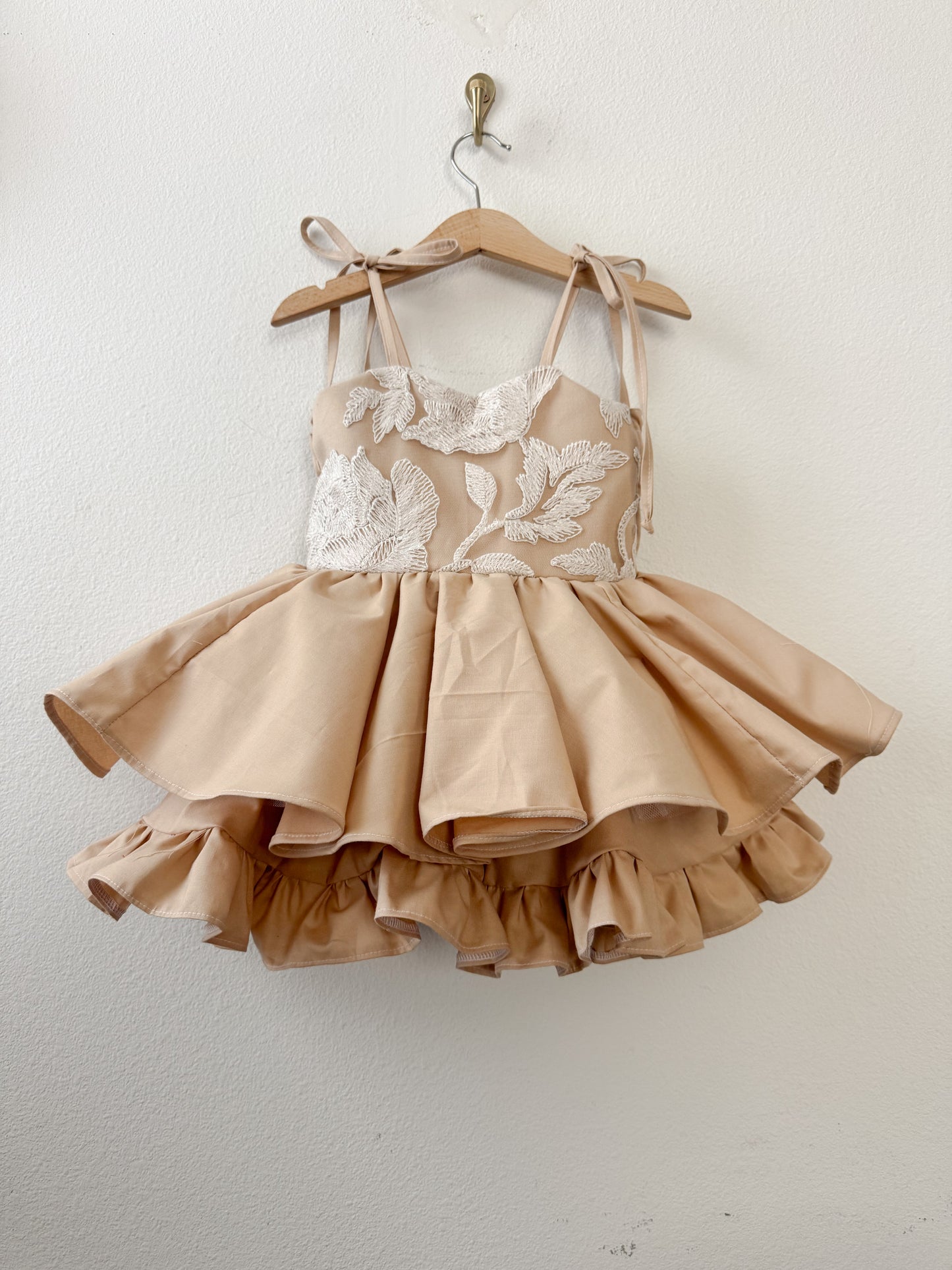 PREORDER Neutral lace twirl dress with petticoat layer