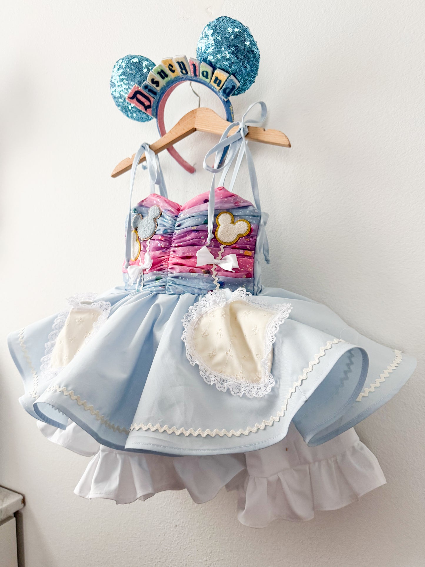 PREORDER Blue Celebration mouse balloon dress WITH petticoat layer