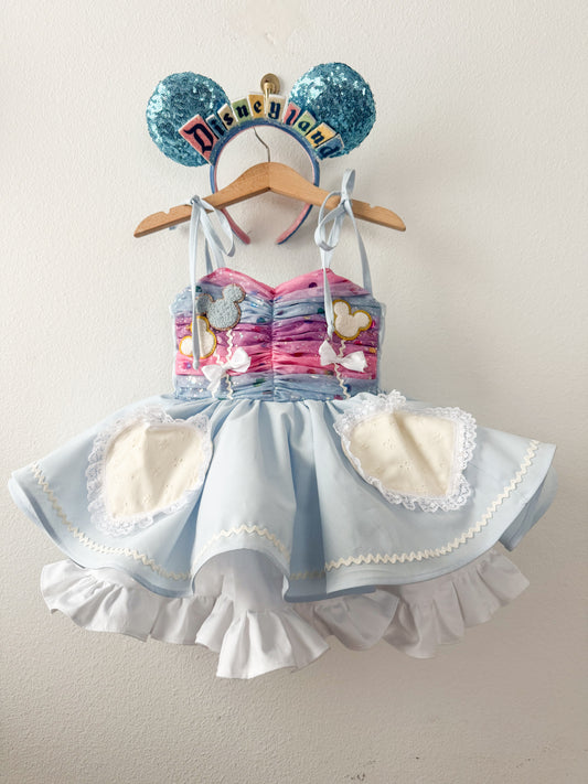 PREORDER Blue Celebration mouse balloon dress WITH petticoat layer