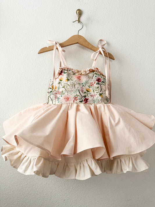 Peachy and cream floral twirl dress with petticoat layer